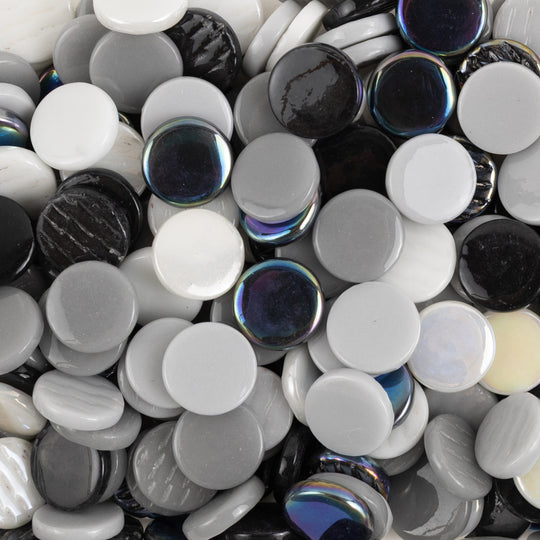 Piastrella in vetro rotonda 18 mm mix bianco-nero