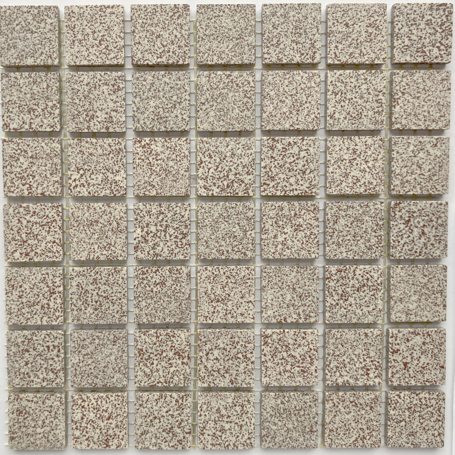 Winckelmans Rouge 210 Mouchetés – tessere di mosaico opache da 20x20 mm su rete
