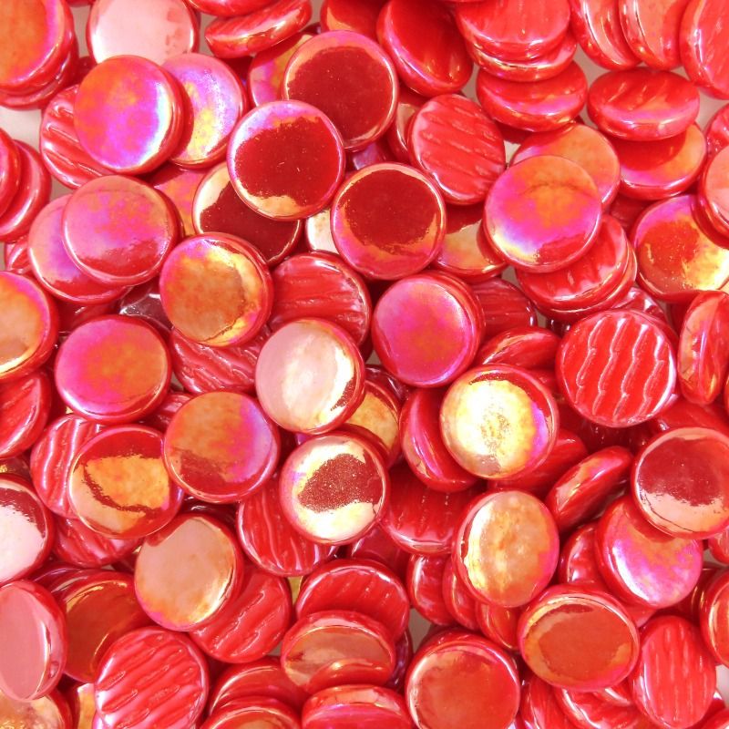 Ronde Glastegel Parelmoer 18mm Helder Rood