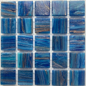 Verre Mosaique - glass mosaic -Glasmosaik-glasmozaïek-Glasmozaiek met Goud Dooradert 20mm Hemelsblauw - mosaicshop