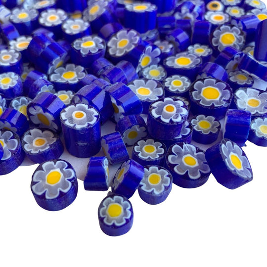 Millefiori Blau/Weiß/Gelbe Blume 10/11 Transparent
